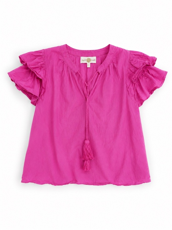 Anna Cate Tops - Anna Cate Women’s Pink Ruffle Sleeve Cotton Blouse